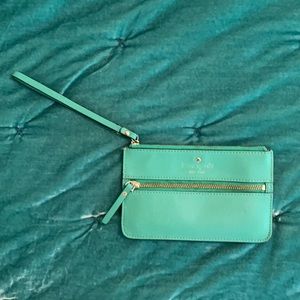 Kate Spade teal leather wristlet